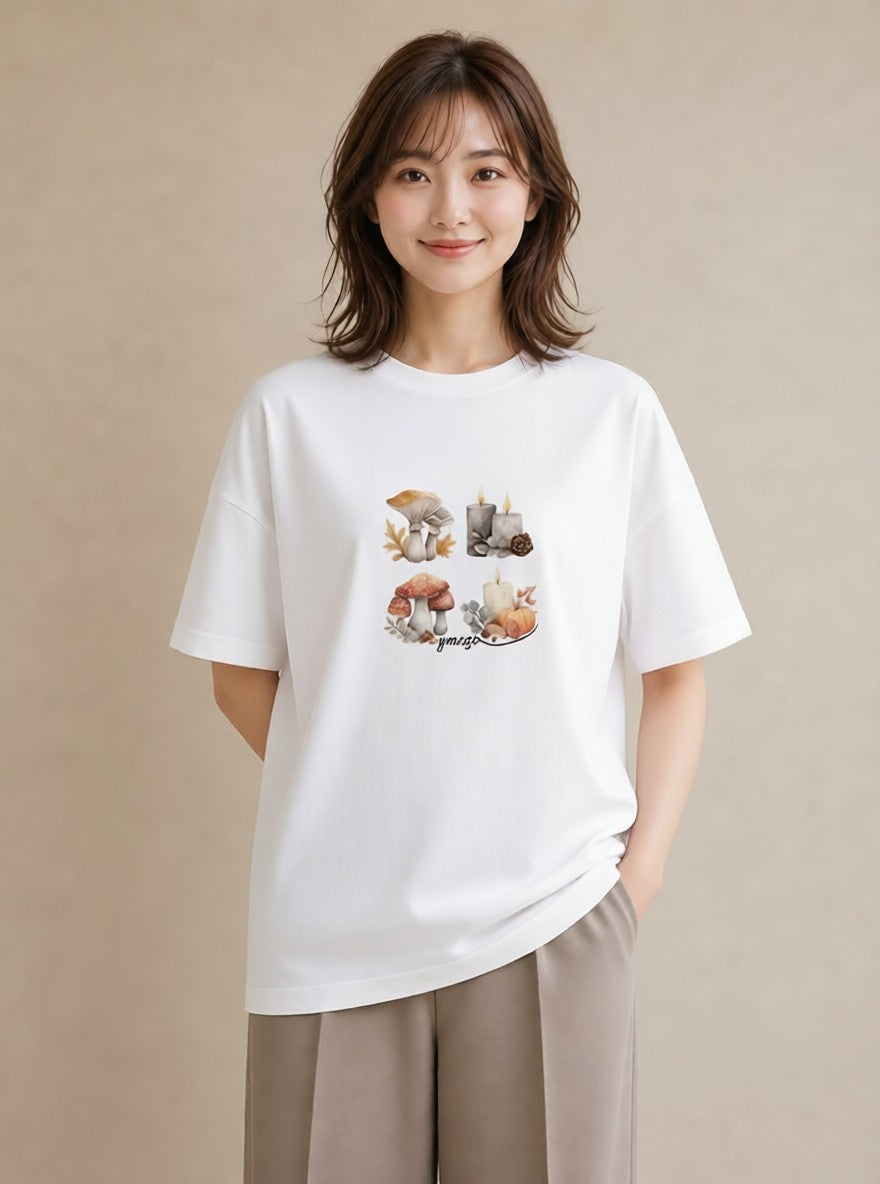 Tシャツ レディース 実り 植物 ボタニカル イラスト 線画 母の日 ビーチ 白T YMAZO