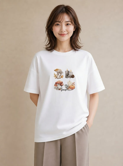 Tシャツ レディース 実り 植物 ボタニカル イラスト 線画 母の日 ビーチ 白T YMAZO