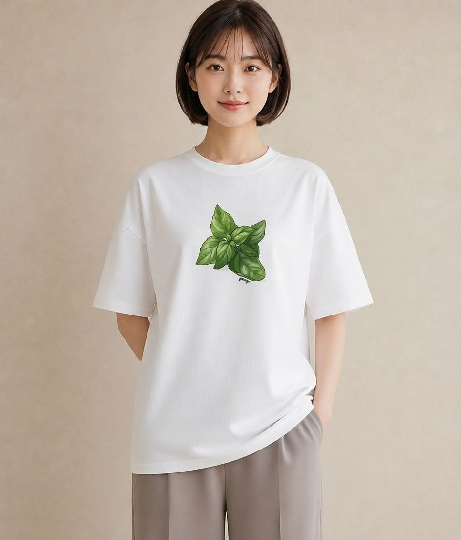 半袖Tシャツ レディース ハーブ 植物 ボタニカル イラスト 休日コーデ カジュアルコーデ 買い物 白T YMAZO