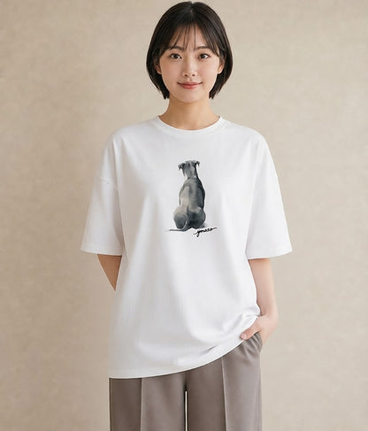 デザインTシャツ レディース 犬 いぬ イラスト 線画 帰省 ラフ 白T YMAZO