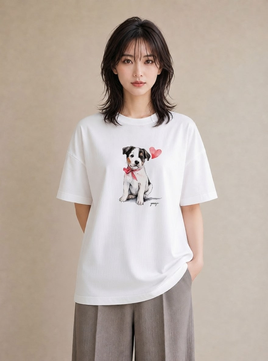 半袖Tシャツ レディース いぬ 犬 ワンコ イラスト シック ルームウェア ギフト 白T YMAZO