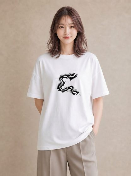 グラフィックTシャツ レディース 小川 橋 せせらぎ ナチュラル アンティーク イラスト シンプル 帰省 ラフ 白T YMAZO