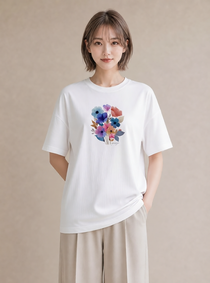 プリントTシャツ レディース あさがお 朝顔 花 花柄 イラスト ユニーク お出かけ 普段着 白T