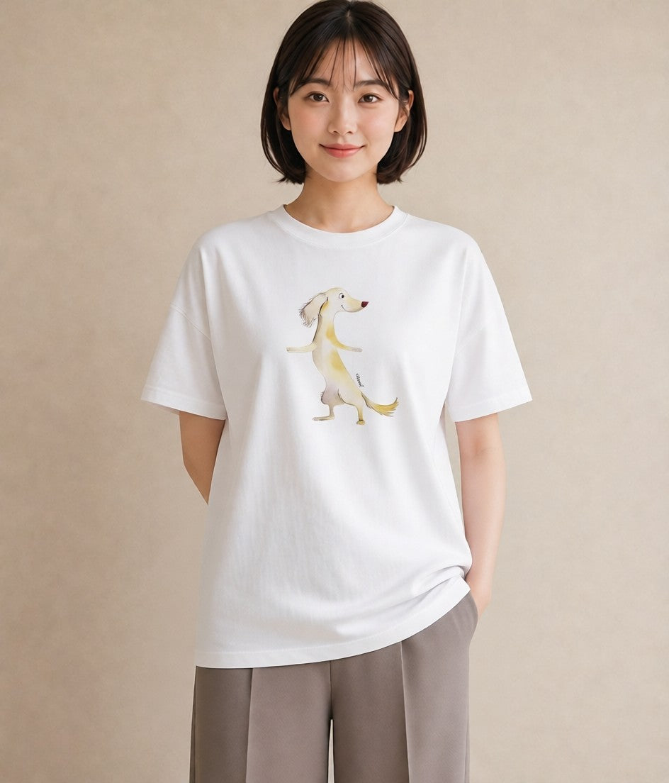 半袖Tシャツ レディース わんこ 犬 いぬ イラスト カジュアル ビーチ デイリーウェア 白T YMAZO