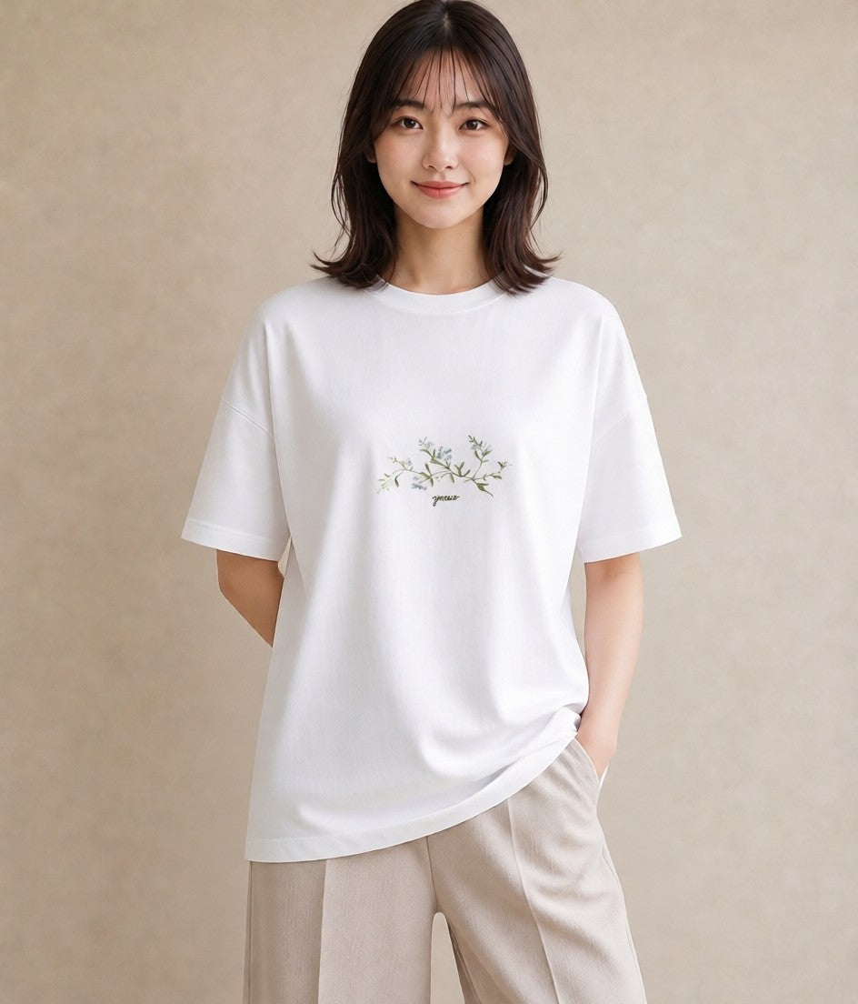 Tシャツ レディース ポスト 野の花 レトロ ナチュラル アンティーク イラスト こなれ感 夏コーデ 通学 白T YMAZO