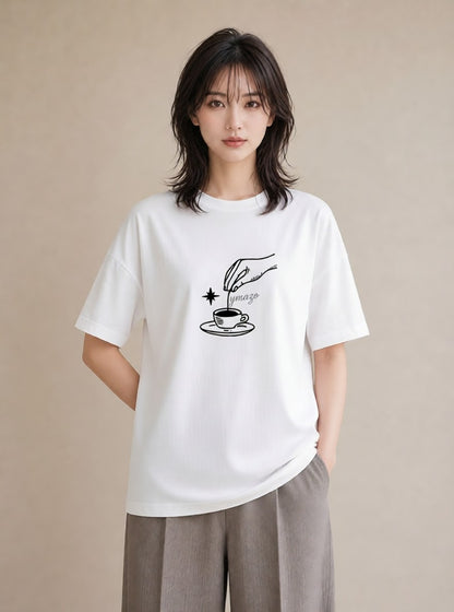 Tシャツ レディース コーヒー カフェ 珈琲 イラスト 水彩風 誕生日プレゼント 綿100 白T YMAZO