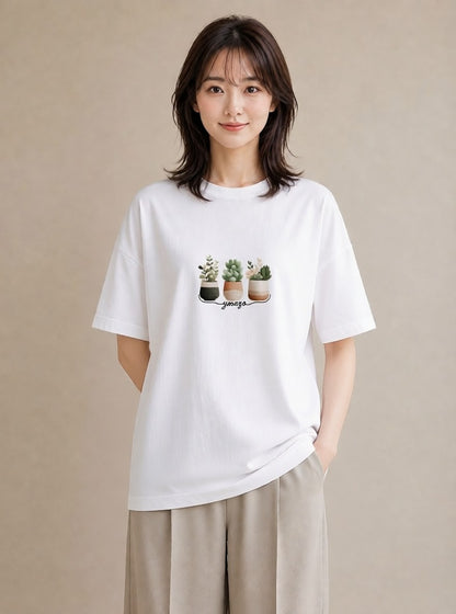 グラフィックTシャツ レディース 多肉植物 植物 ボタニカル イラスト ラフ 帰省 白T YMAZO