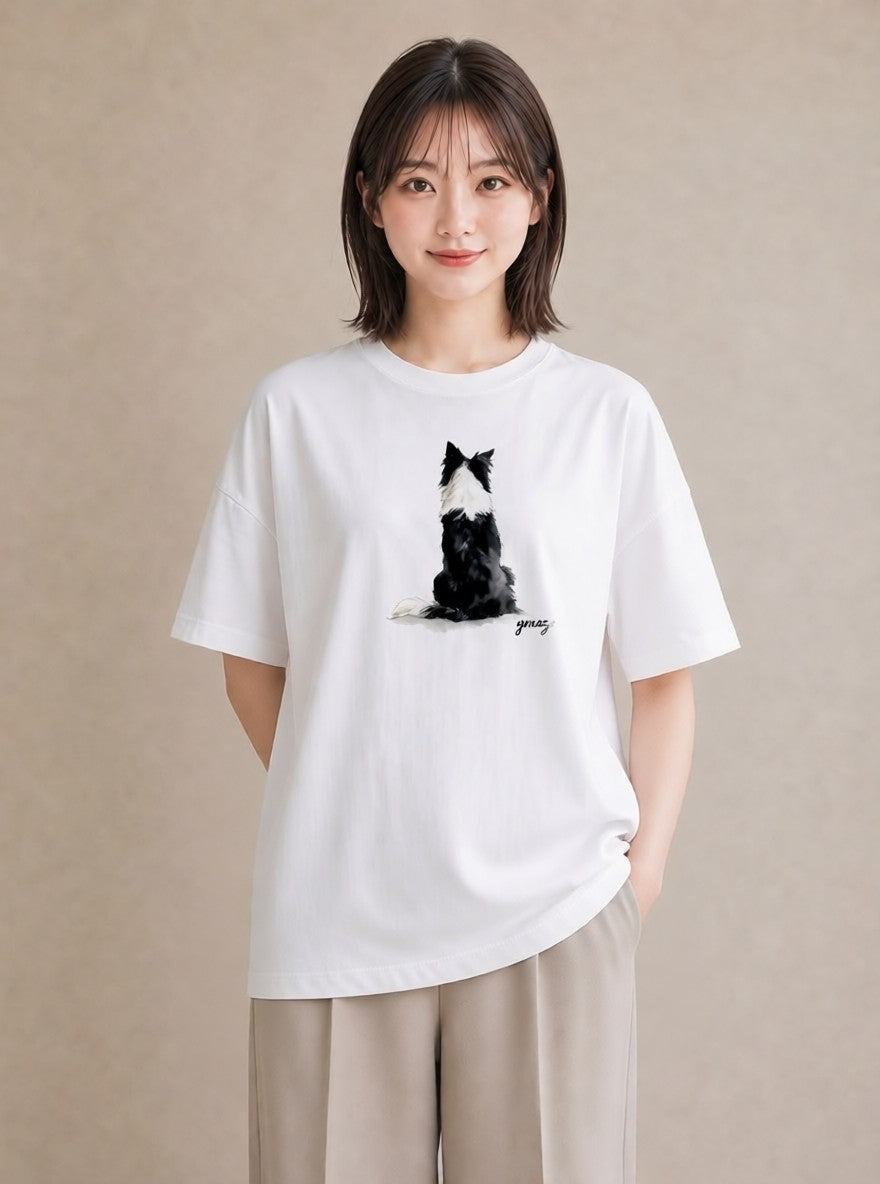 プリントTシャツ レディース 保護犬 犬 いぬ イラスト 手描き風 ビーチ デイリーウェア 白T YMAZO