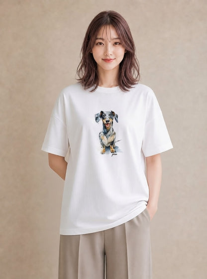 デザインTシャツ レディース いぬ 犬 ワンコ イラスト 個性的 母の日 ビーチ 白T YMAZO