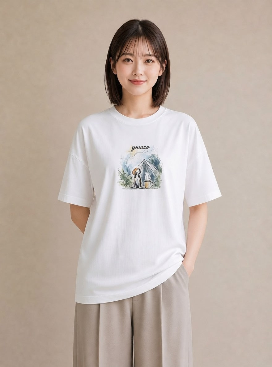 プリントTシャツ レディース ビーグル 犬 いぬ イラスト きれいめ デイリーウェア 休日 白T YMAZO