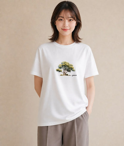 グラフィックTシャツ レディース 盆栽 植物 ボタニカル イラスト きれいめカジュアル デート 帰省 白T YMAZO