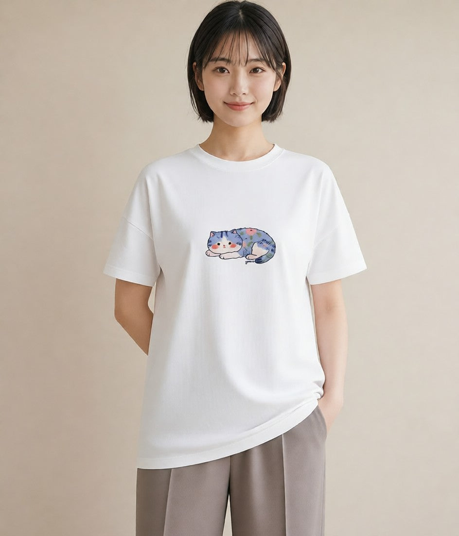 グラフィックTシャツ レディース ニャンコ 猫 ねこ イラスト シック 親子 20代 白T YMAZO