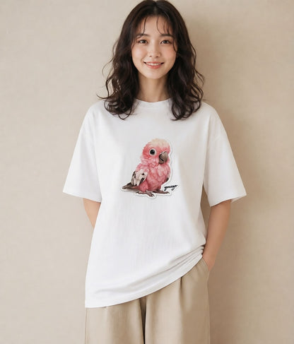 プリントTシャツ レディース インコ ペット 動物 イラスト ミニマル 散歩 お出かけ 白T YMAZO