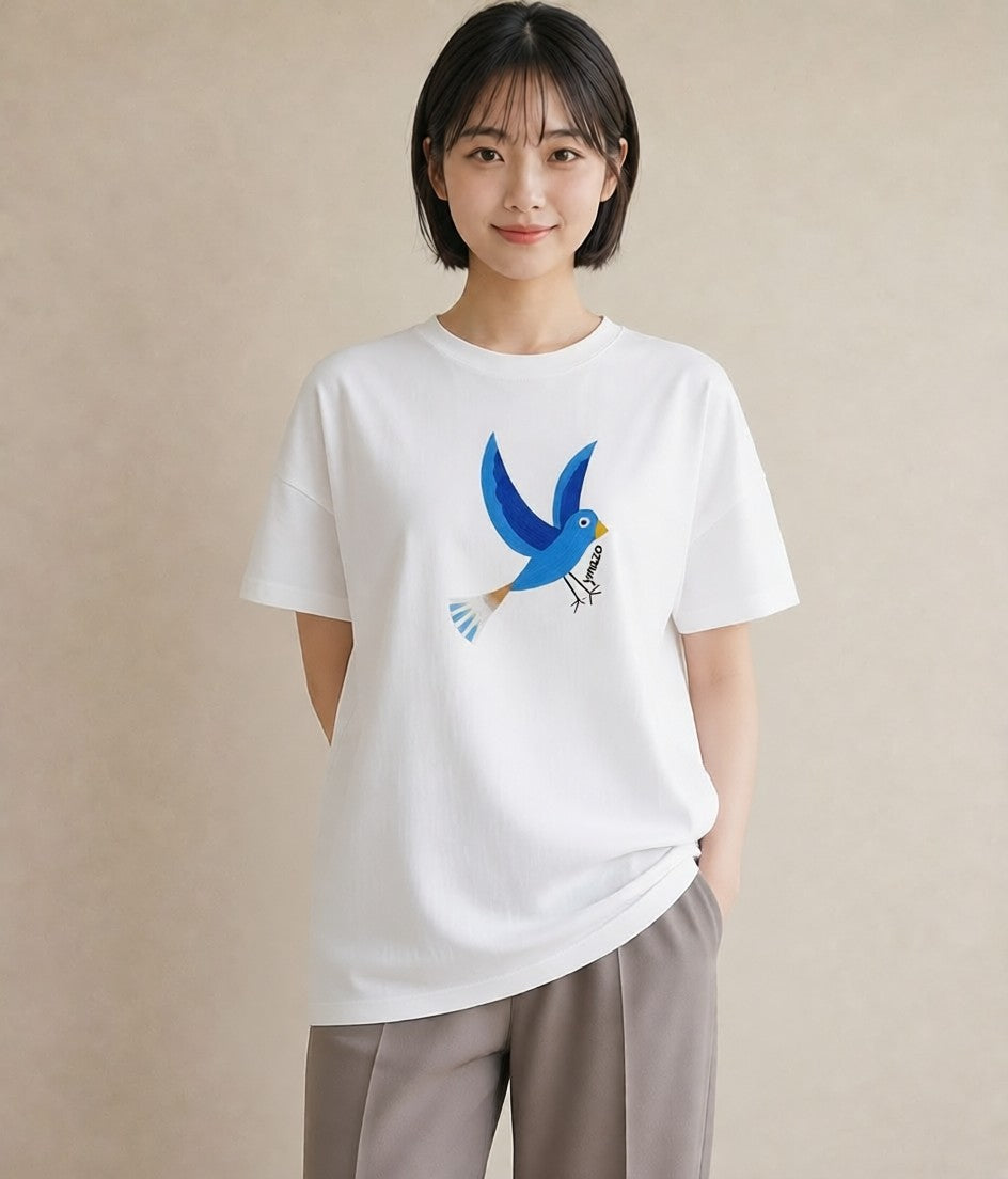 プリントTシャツ レディース 九官鳥 ペット 動物 イラスト 旅行コーデ お出かけ 普段着 白T YMAZO