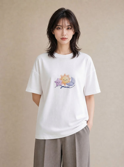 グラフィックTシャツ レディース 星 星空 宇宙 イラスト モード 散歩 お出かけ 白T YMAZO