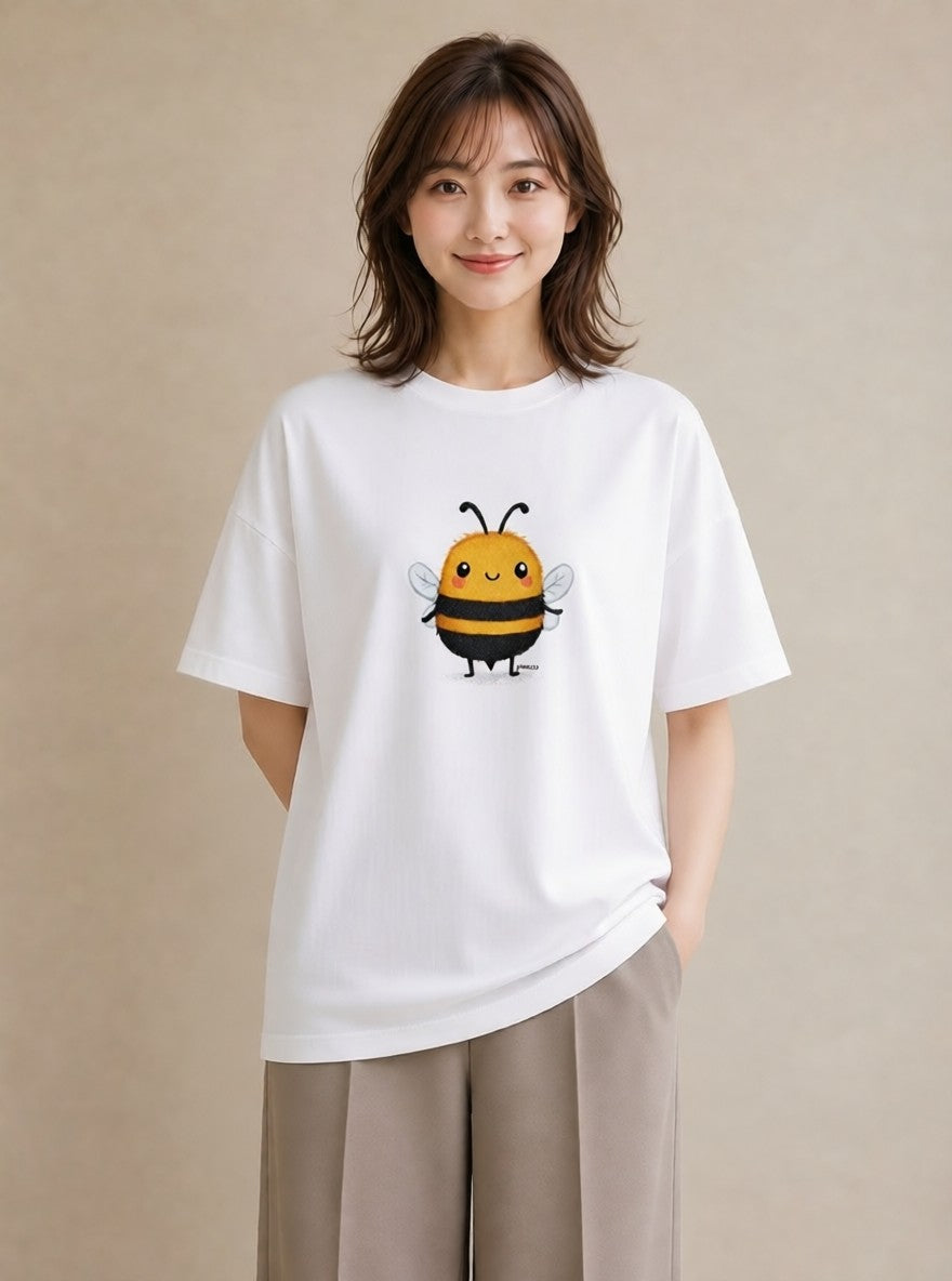 グラフィックTシャツ レディース みつばち 昆虫 虫 イラスト 韓国風 在宅 公園 白T YMAZO