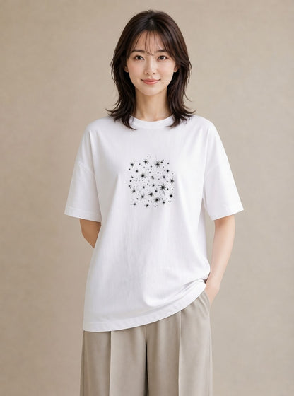 プリントTシャツ レディース 月と星 星空 ムーン イラスト 淡色 デート 帰省 白T YMAZO