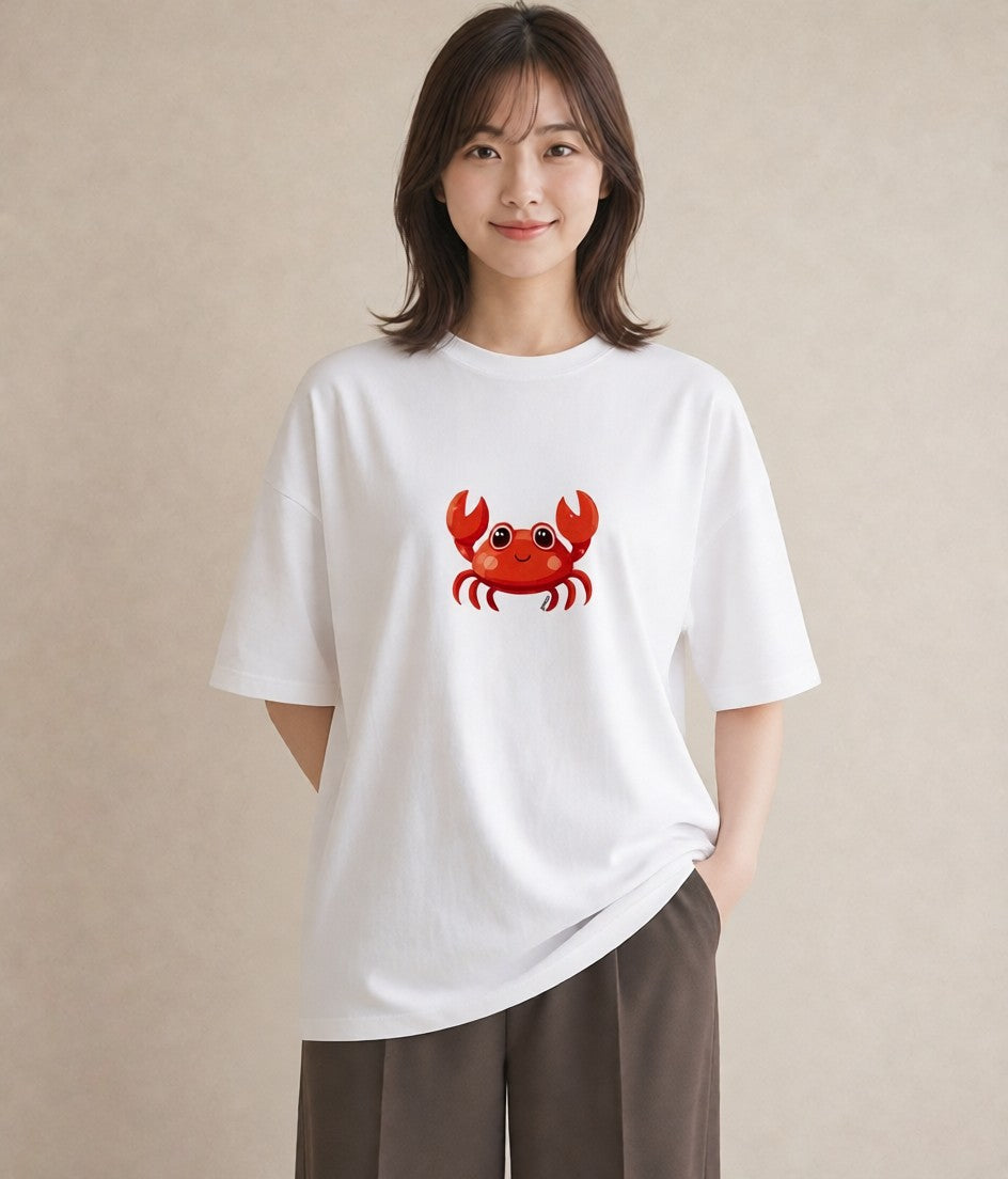 グラフィックTシャツ レディース カニ 海の生き物 海 イラスト 韓国風 旅行用 白T YMAZO