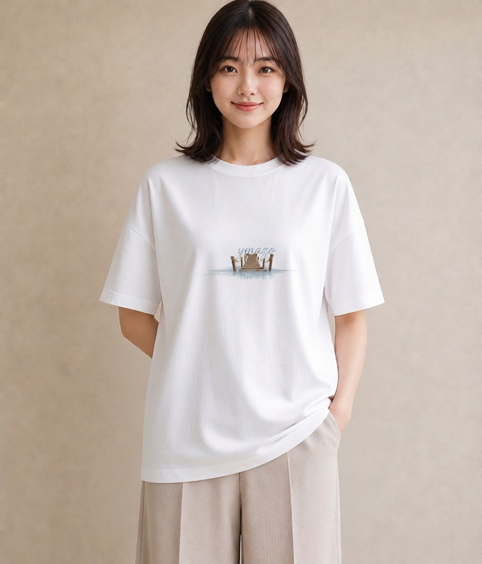 グラフィックTシャツ レディース 小川 橋 せせらぎ ナチュラル アンティーク イラスト モード カフェ服 クリスマス 白T YMAZO