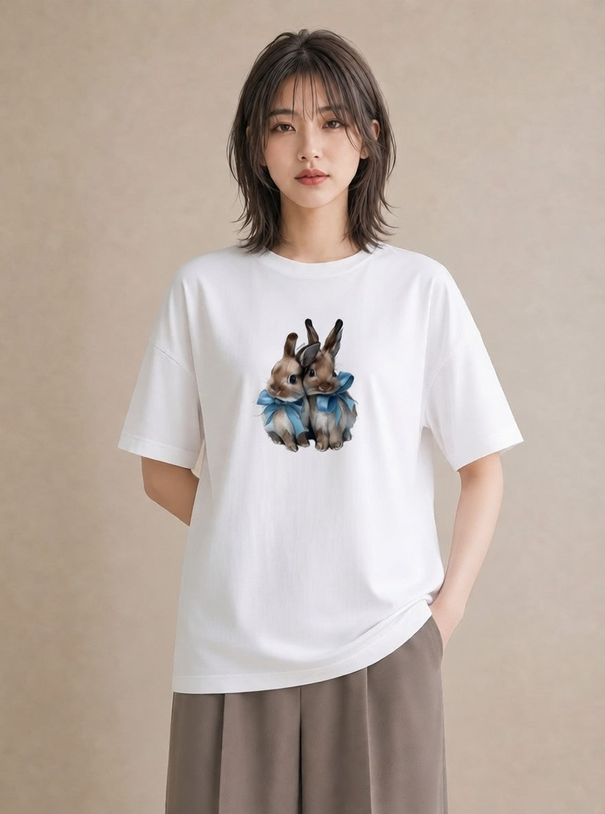プリントTシャツ レディース ネザーランドドワーフ ペット 動物 イラスト 可愛い 通勤 在宅 白T YMAZO