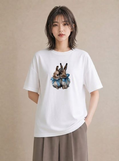 プリントTシャツ レディース ネザーランドドワーフ ペット 動物 イラスト 可愛い 通勤 在宅 白T YMAZO