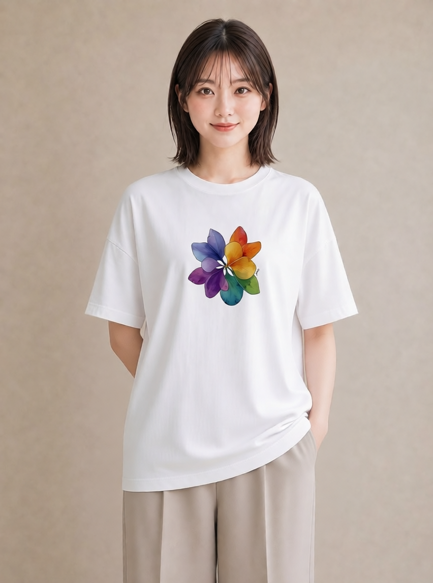 プリントTシャツ レディース クローバー 四つ葉 花 花柄 イラスト ラフカジュアル 帰省 ラフ 白T