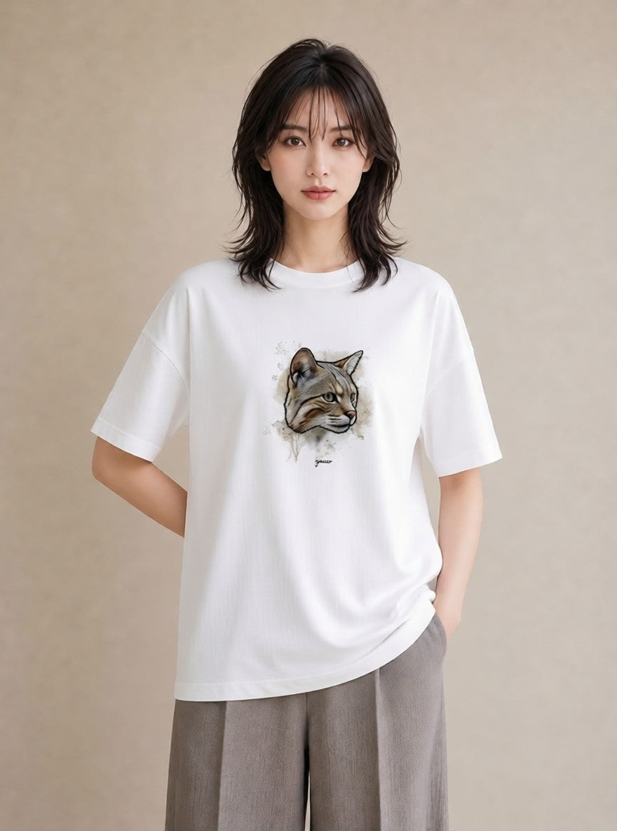 デザインTシャツ レディース アビシニアン 猫 ねこ イラスト ゆるコーデ 旅行 母娘コーデ 白T YMAZO