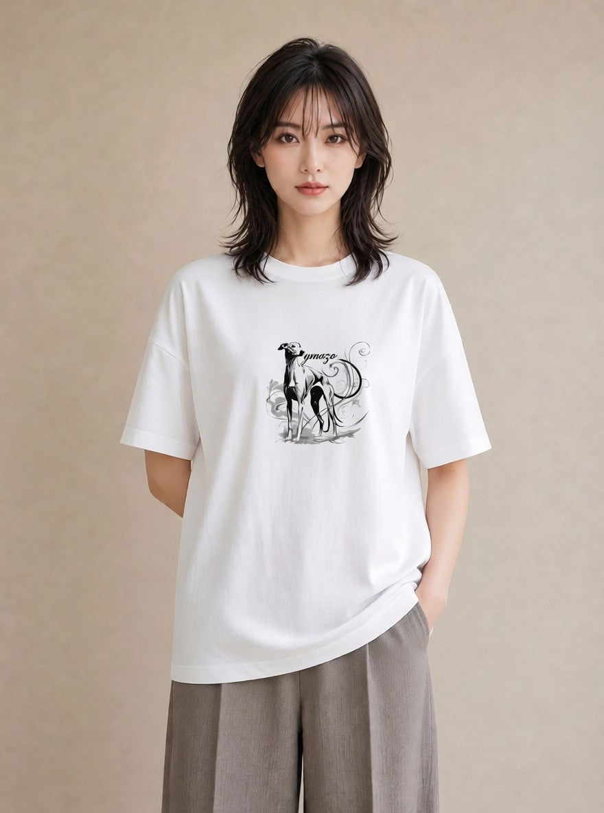 Tシャツ レディース イタリアングレーハウンド 犬 いぬ イラスト 旅行コーデ 週末コーデ 敬老の日 白T YMAZO