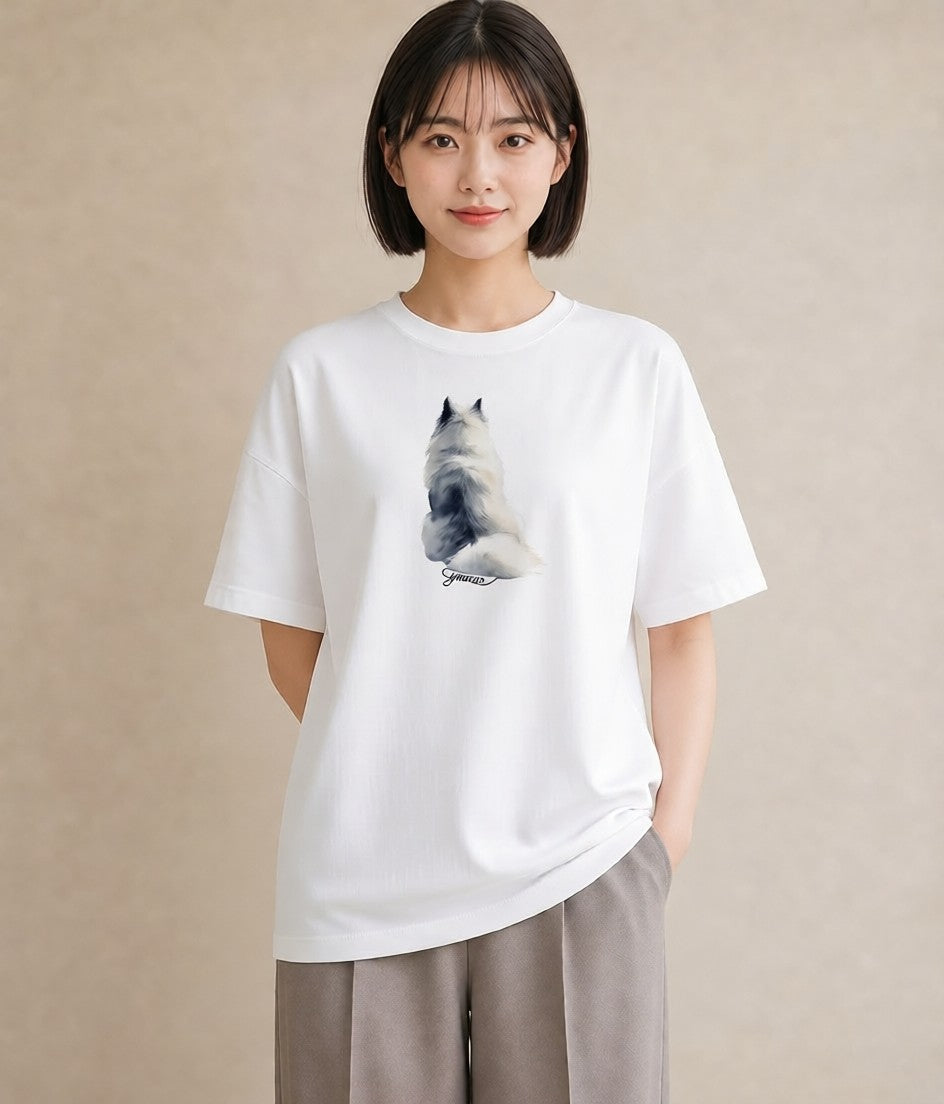 Tシャツ レディース メインクーン 猫 ねこ イラスト 線画 綿100 デート 白T YMAZO