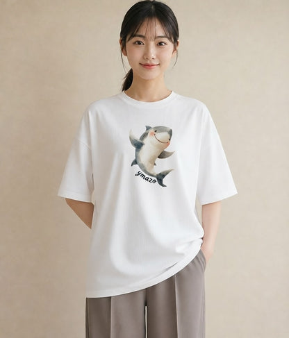 デザインTシャツ レディース シャチ 海の生き物 海 イラスト ゆるかわ ママ カフェ服 白T YMAZO