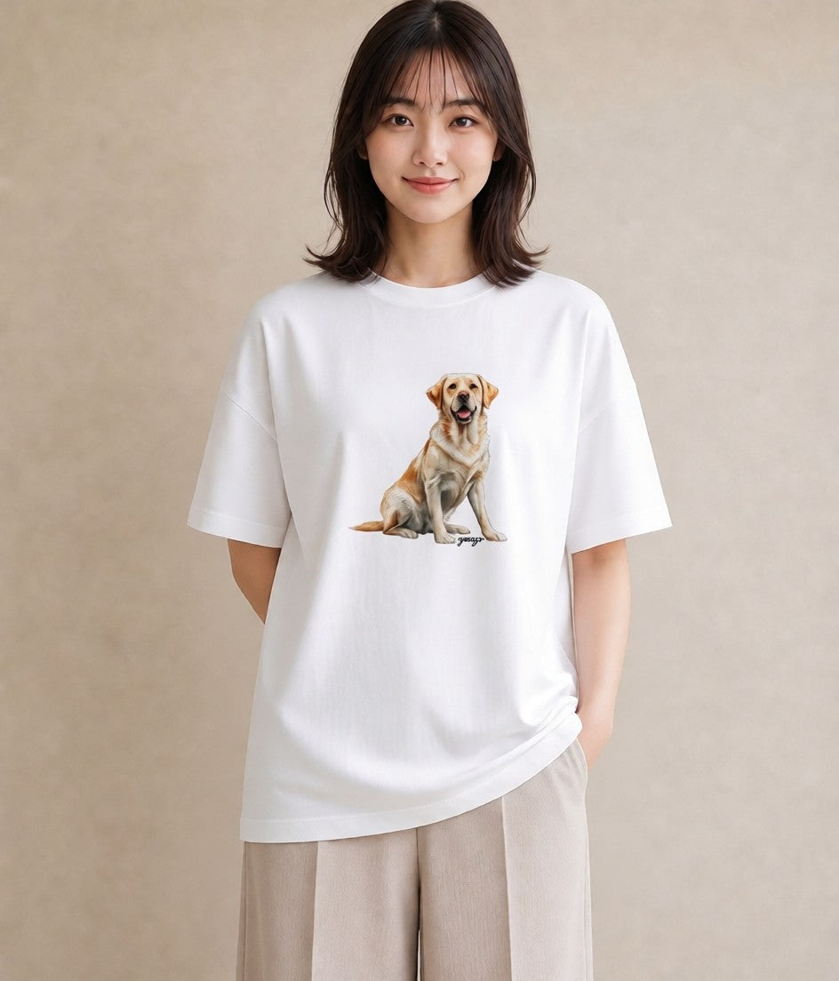 Tシャツ レディース ラブラドールレトリバー 犬 いぬ イラスト ヴィンテージ風 カフェ巡り 女子会 白T YMAZO