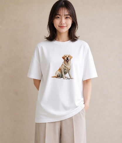 Tシャツ レディース ラブラドールレトリバー 犬 いぬ イラスト ヴィンテージ風 カフェ巡り 女子会 白T YMAZO