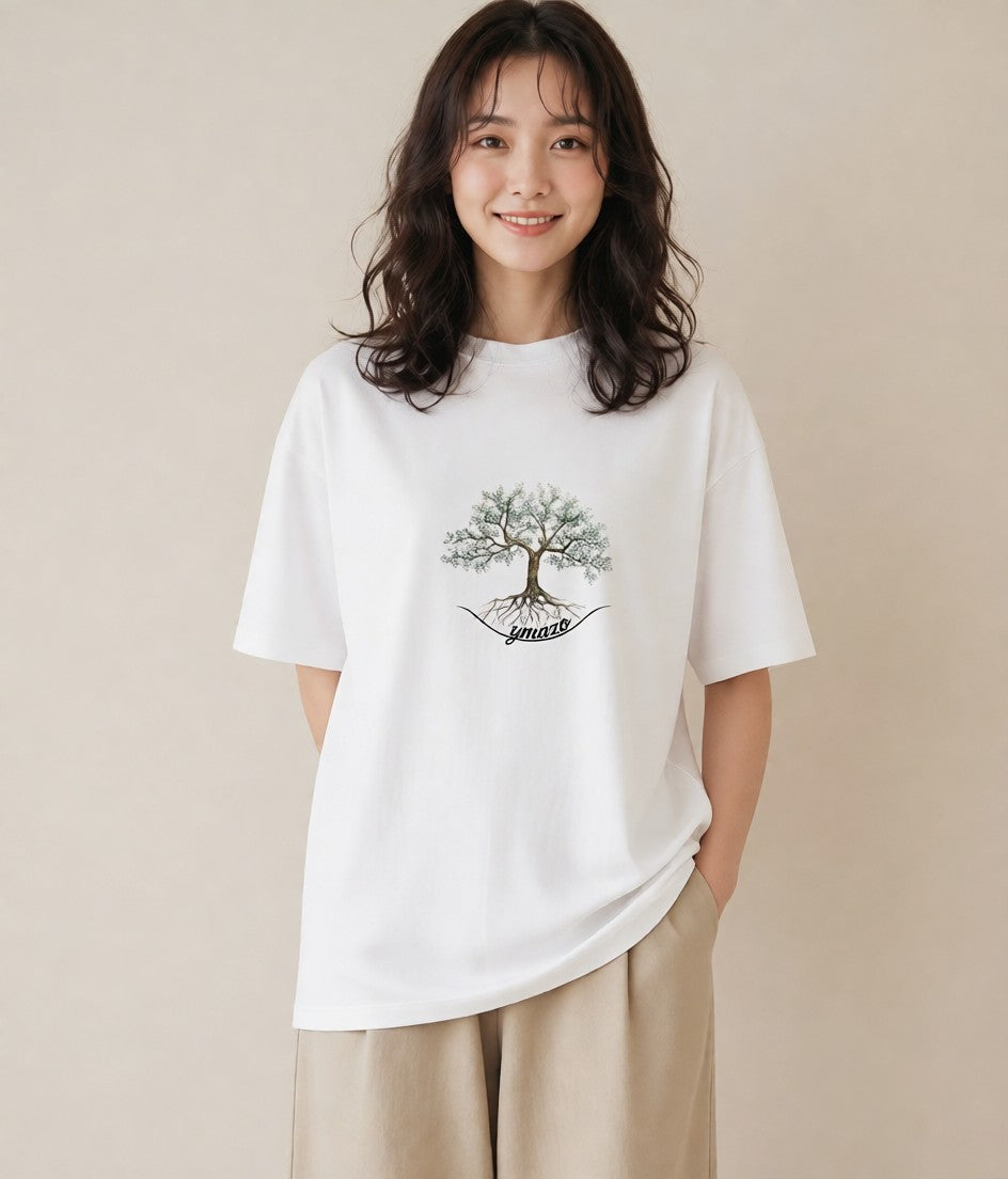半袖Tシャツ レディース 木 植物 ボタニカル イラスト きれいめ 母娘コーデ 自分用 白T YMAZO