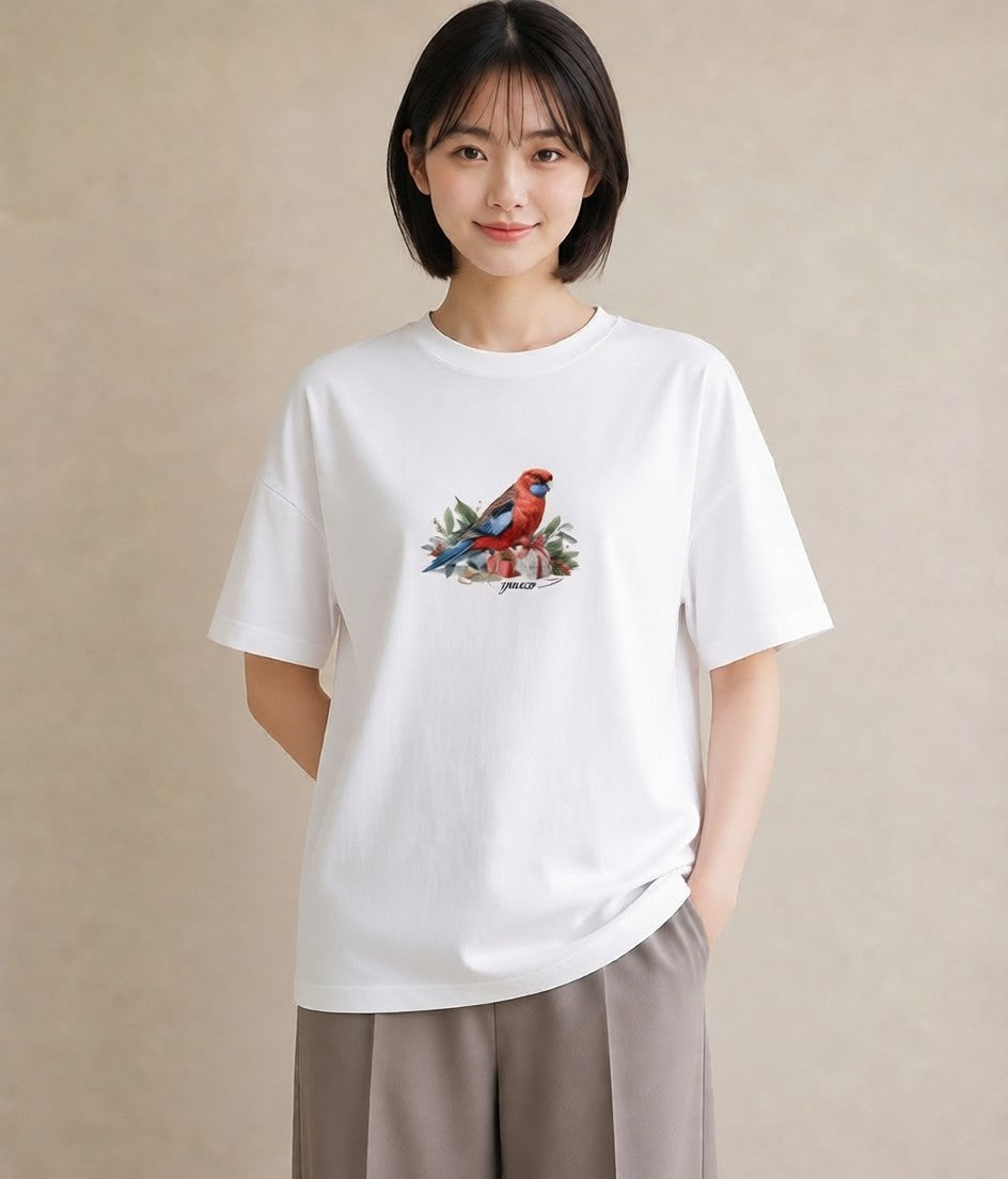 半袖Tシャツ レディース セキセイインコ ペット 動物 イラスト ナチュラル 旅行用 海 白T YMAZO