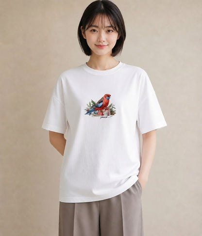 半袖Tシャツ レディース セキセイインコ ペット 動物 イラスト ナチュラル 旅行用 海 白T YMAZO