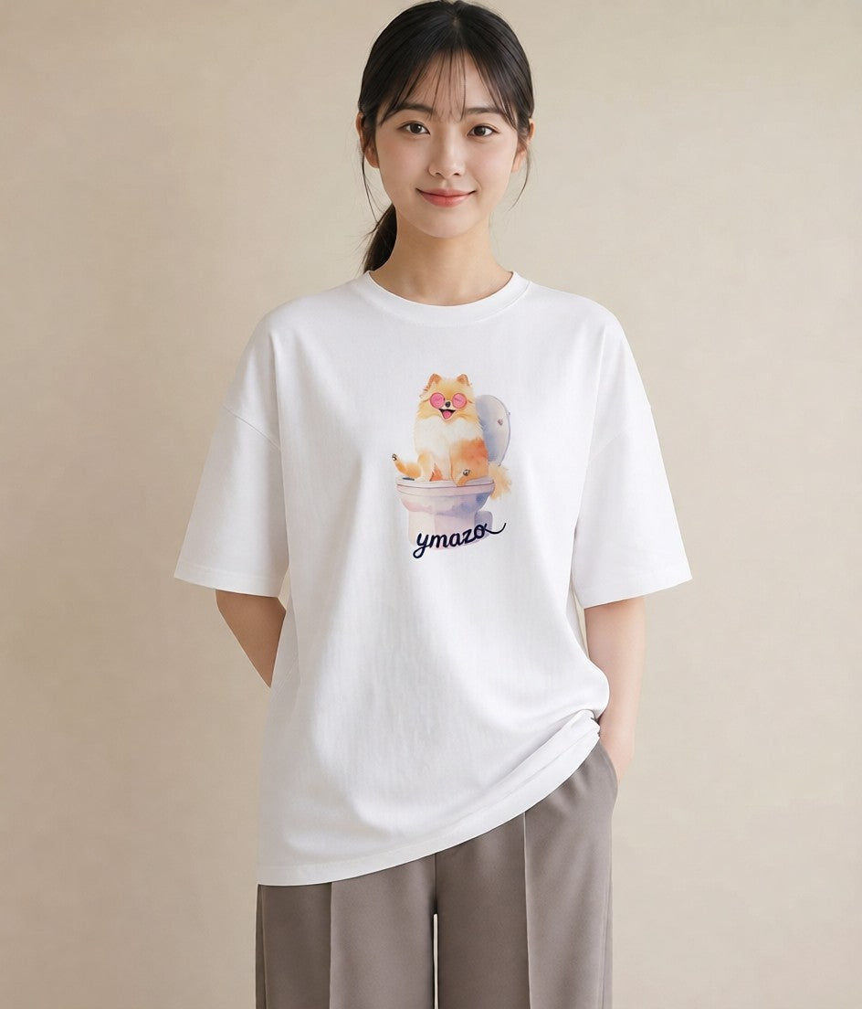 グラフィックTシャツ レディース ポメラニアン ポメ 犬 いぬ イラスト シック 送別ギフト 通勤 白T YMAZO