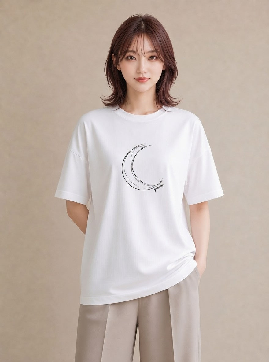 デザインTシャツ レディース 月と星 星空 ムーン イラスト ニュアンス 春コーデ 姉妹 白T YMAZO