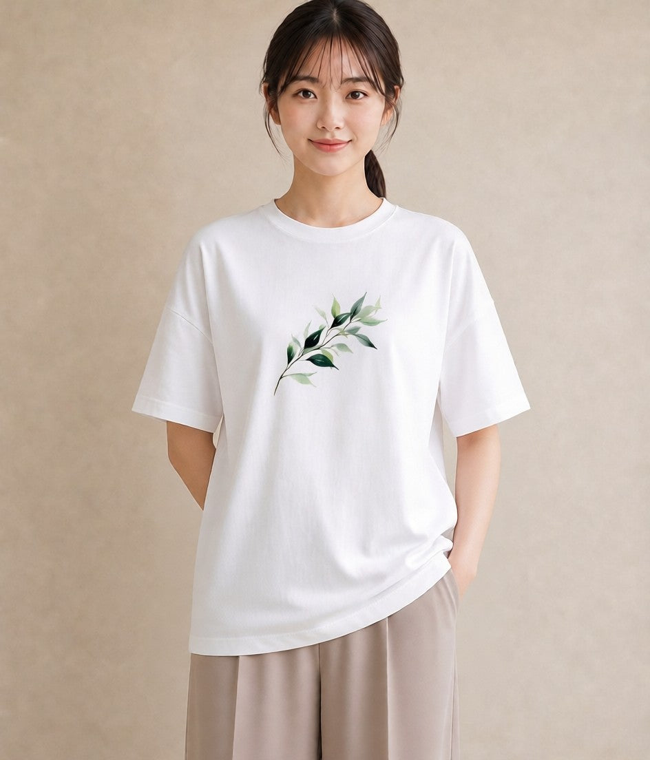 デザインTシャツ レディース ユーカリ 植物 ボタニカル イラスト レトロ 友達ギフト 部屋着 白T YMAZO