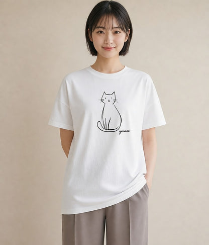 Tシャツ レディース 猫 ねこ ネコ イラスト カジュアル お揃い 親子 白T YMAZO