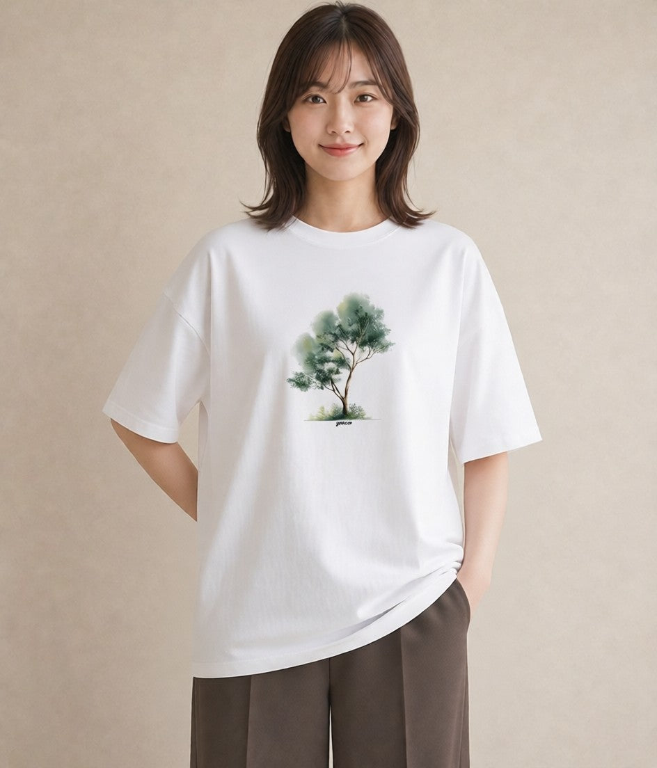 半袖Tシャツ レディース 雨上がりの小道 雨上がり 小道 ナチュラル アンティーク イラスト ゆるコーデ 通学 誕生日プレゼント 白T YMAZO