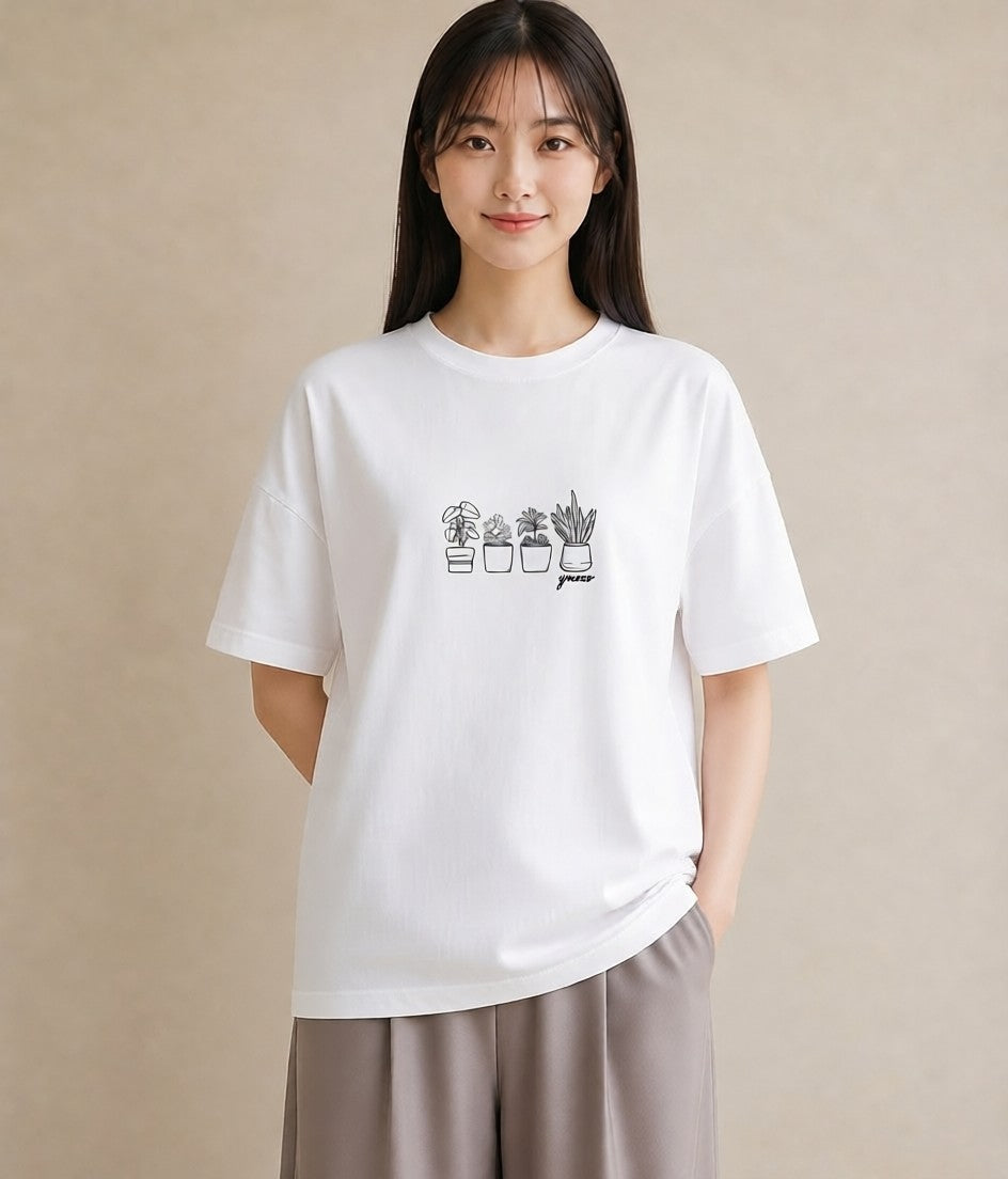 プリントTシャツ レディース 観葉植物 植物 ボタニカル イラスト 手描き風 クリスマス 旅行 白T YMAZO