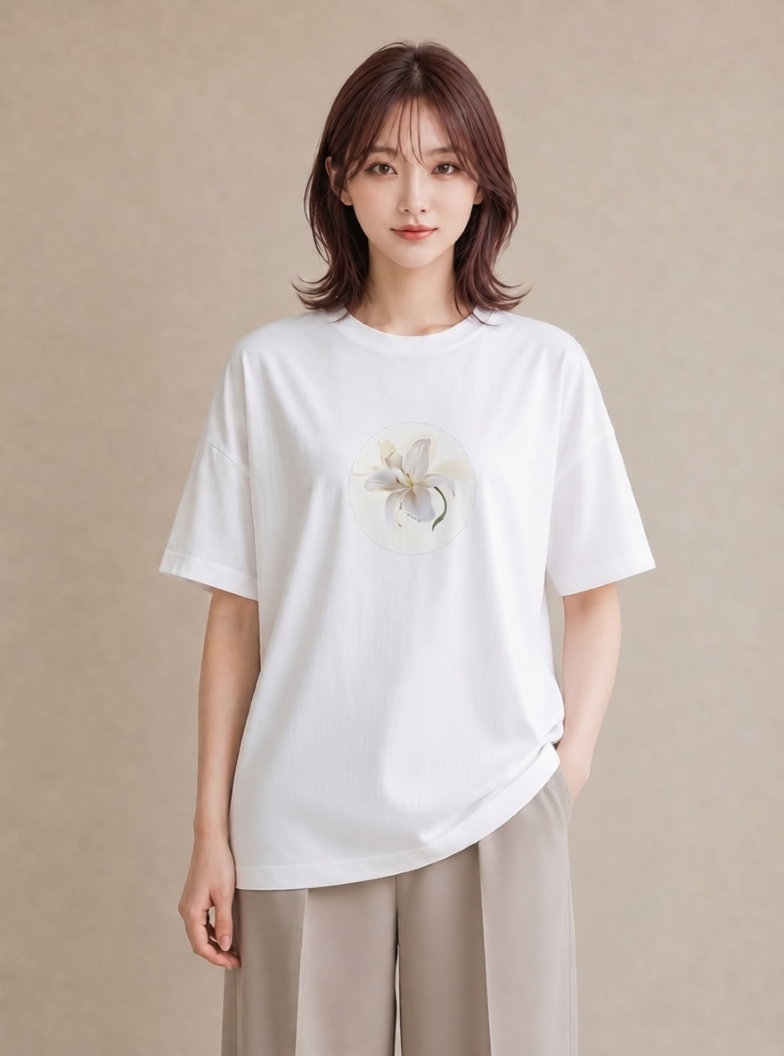 Tシャツ レディース ゆり 百合 花 花柄 イラスト 抜け感 友達ギフト 部屋着 白T YMAZO