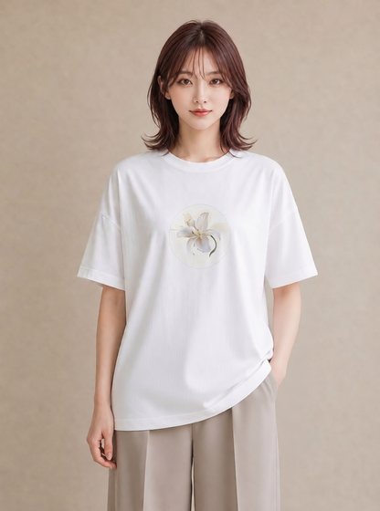Tシャツ レディース ゆり 百合 花 花柄 イラスト 抜け感 友達ギフト 部屋着 白T YMAZO