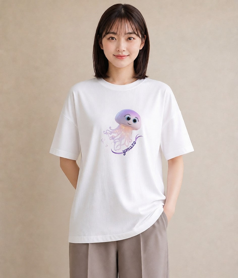 グラフィックTシャツ レディース イカ 海の生き物 海 イラスト ナチュラル 夏コーデ 通学 白T YMAZO
