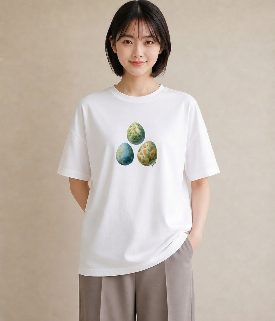 半袖Tシャツ レディース たまご 食べ物 フード イラスト ポップ デイリーウェア 休日 白T YMAZO