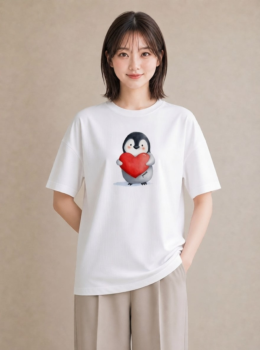半袖Tシャツ レディース コウテイペンギン 動物 アニマル イラスト ニュアンス ギフト 母の日 白T YMAZO