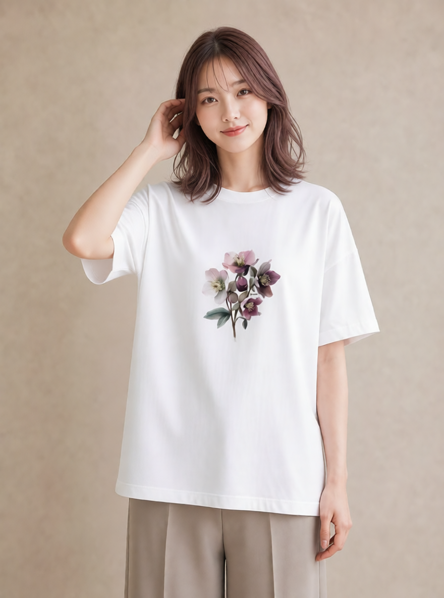 半袖Tシャツ レディース スミレ 花 花柄 イラスト 水彩風 敬老の日 ホワイトデー 白T YMAZO