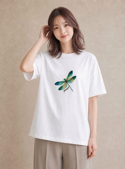 プリントTシャツ レディース ホタル 昆虫 虫 イラスト 休日 ペアコーデ 白T YMAZO