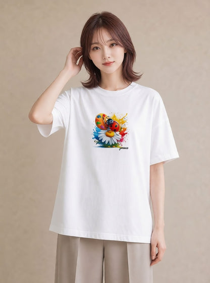 プリントTシャツ レディース てんとう虫 昆虫 虫 イラスト 上品 自分用 ルームウェア 白T YMAZO
