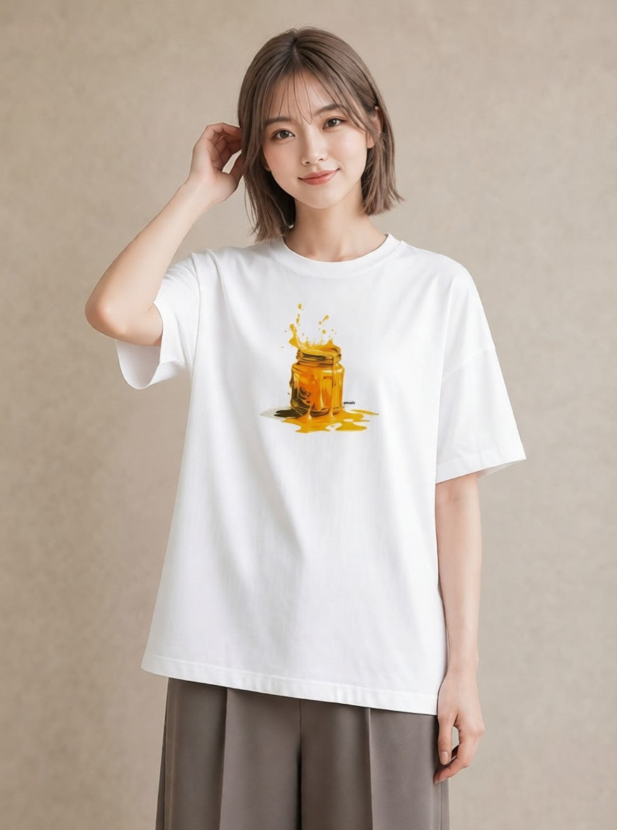 グラフィックTシャツ レディース ハニー 食べ物 フード イラスト ラフ 休日 ペアコーデ 白T YMAZO
